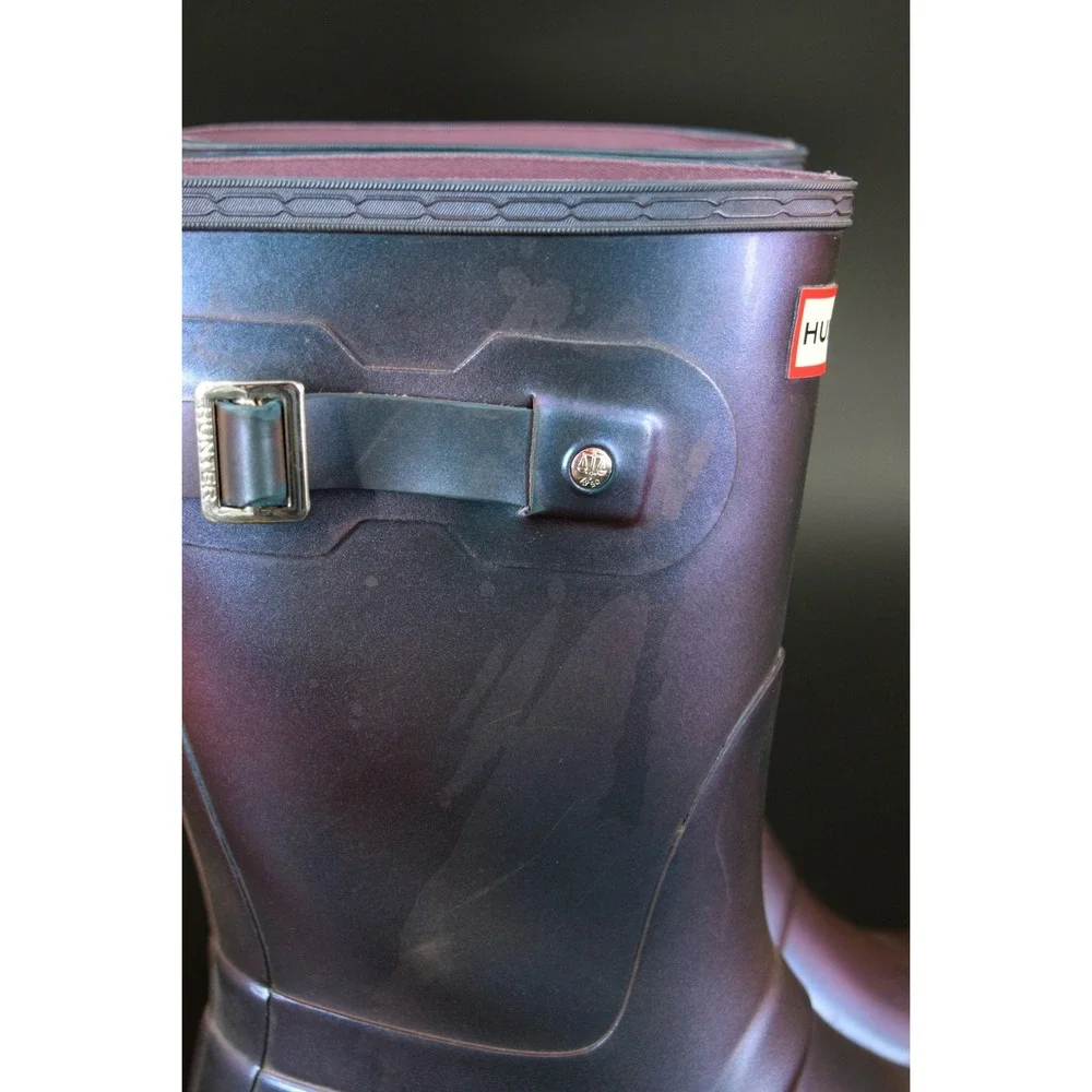 Hunter Original Short Rain Boots Women Size 9 Purple Blue Iridescent Good Nebula